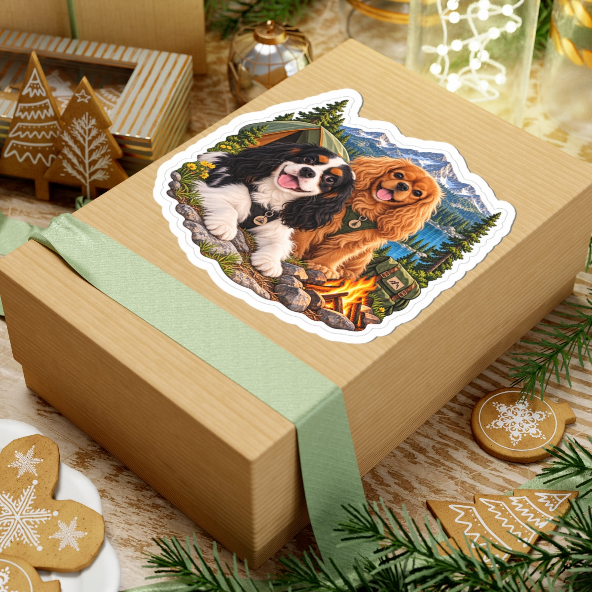 Better Together Campfire Cavalier sticker displayed on a gift box.