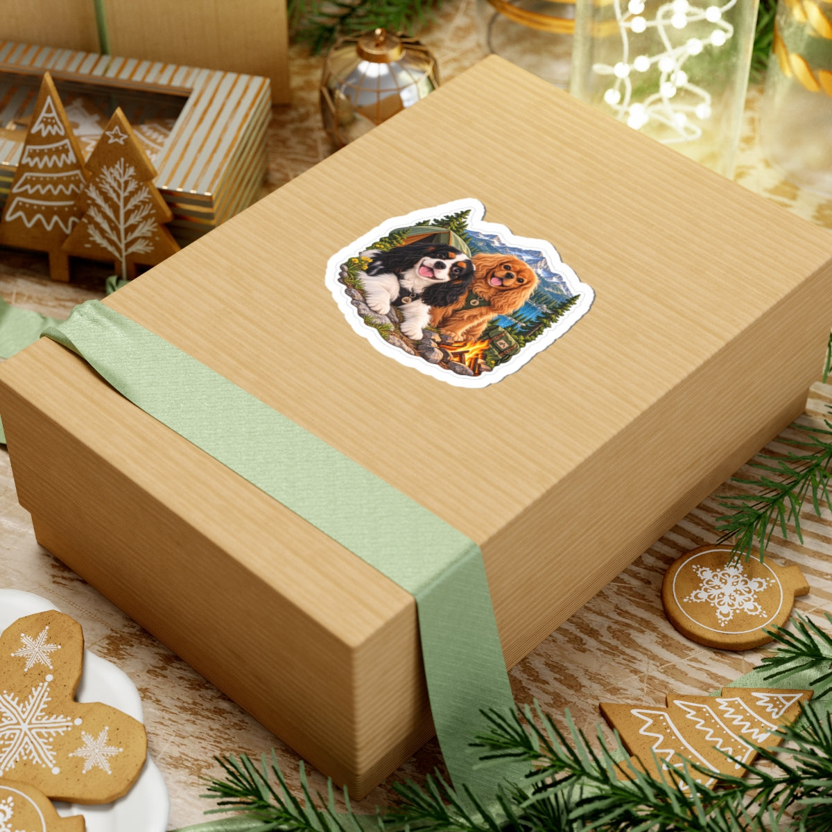 Better Together Campfire Cavalier sticker displayed on a gift box.