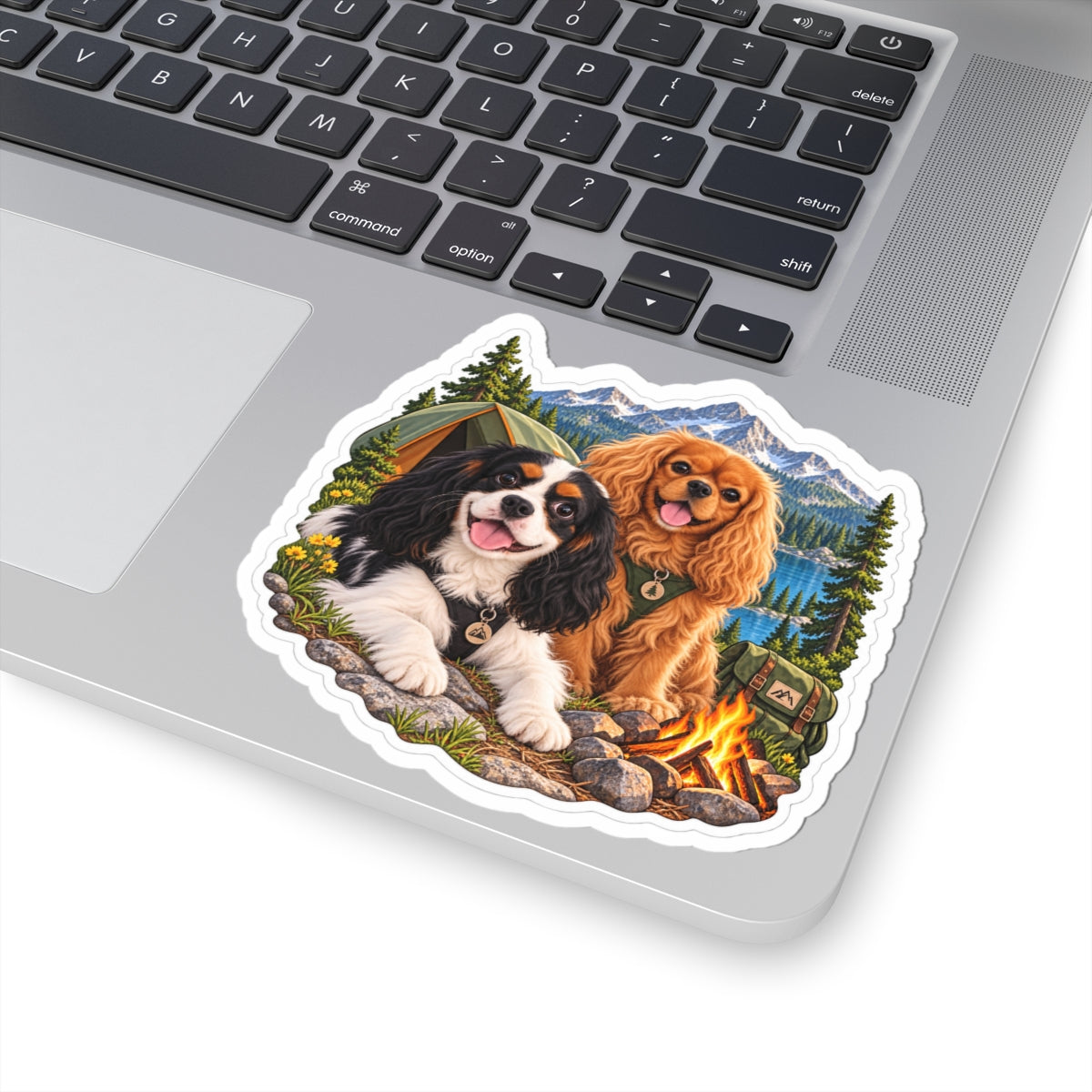 Better Together Campfire Cavalier sticker displayed on a laptop.