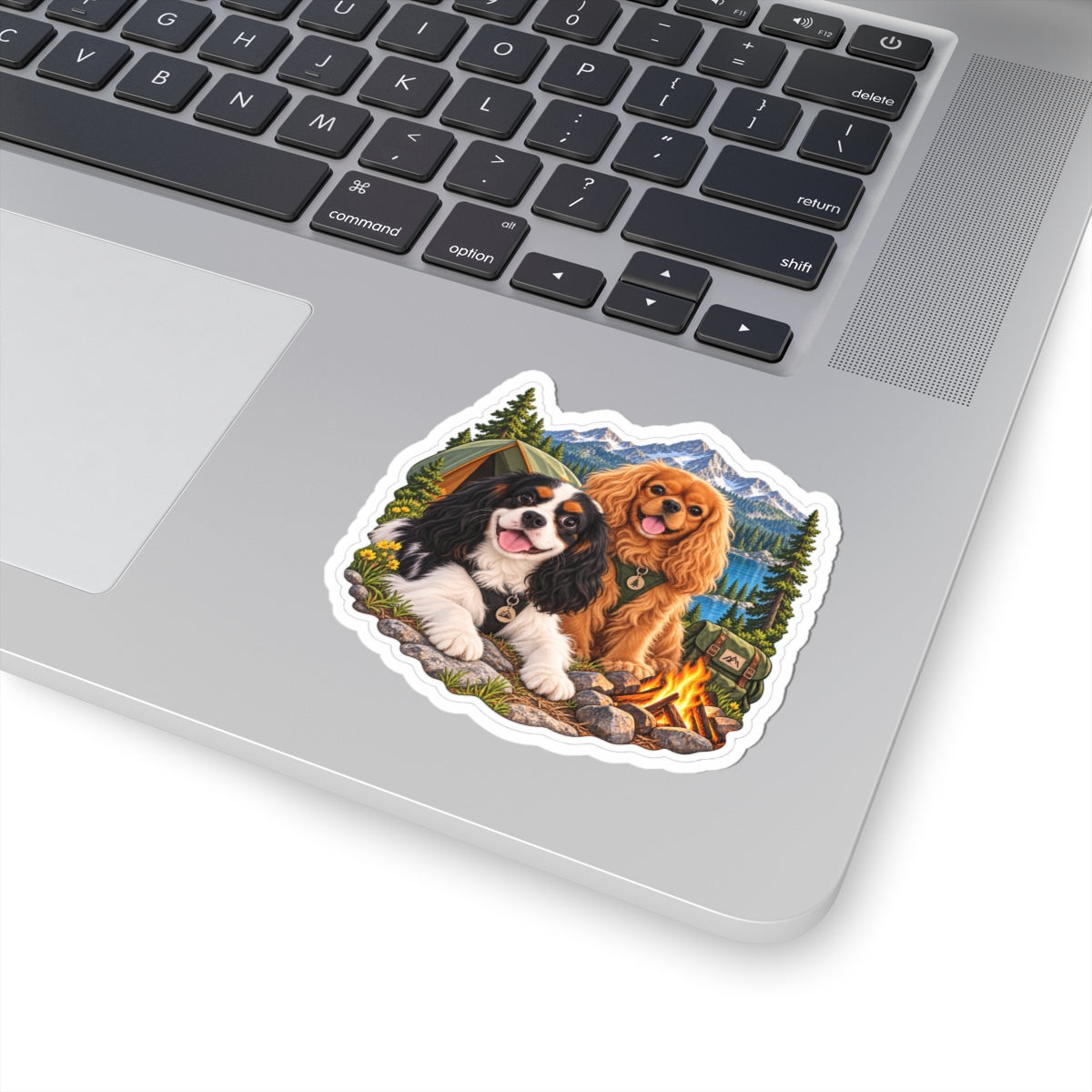 Better Together Campfire Cavalier sticker displayed on a laptop.