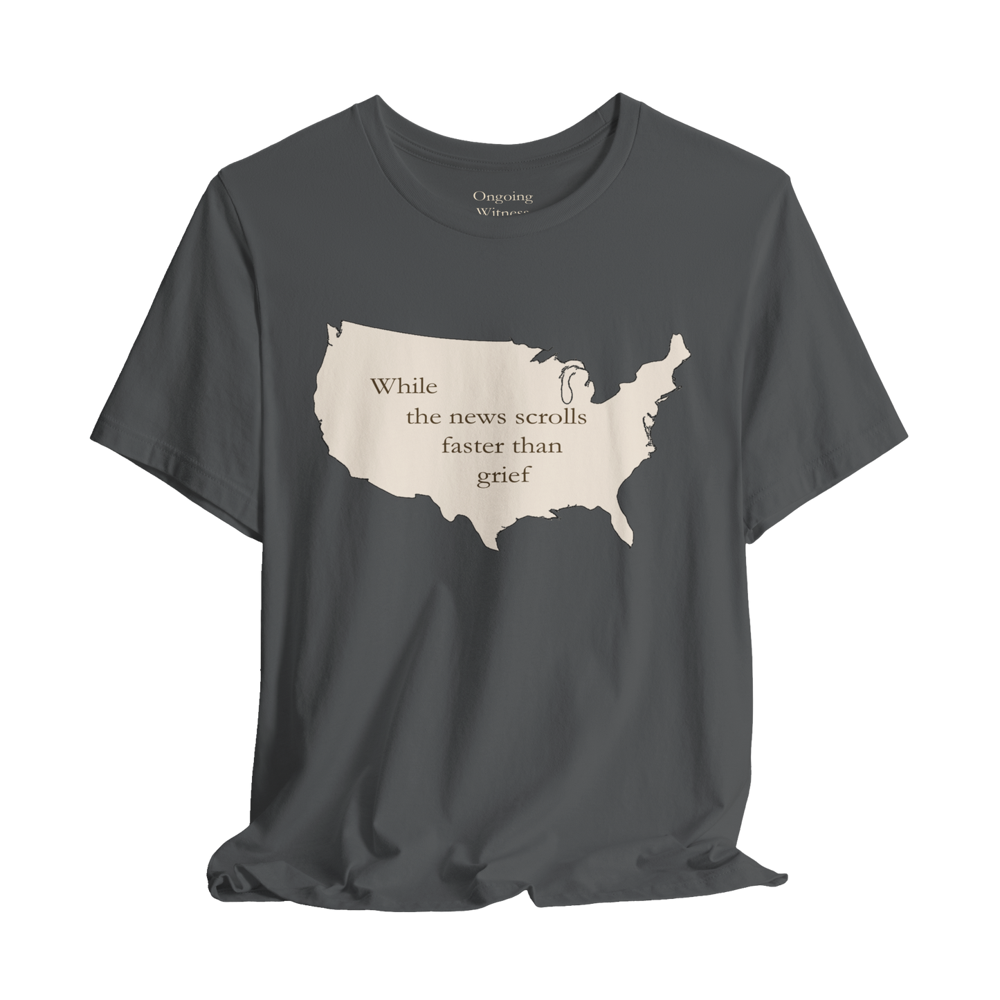 Witness Tee, While News Scrolls