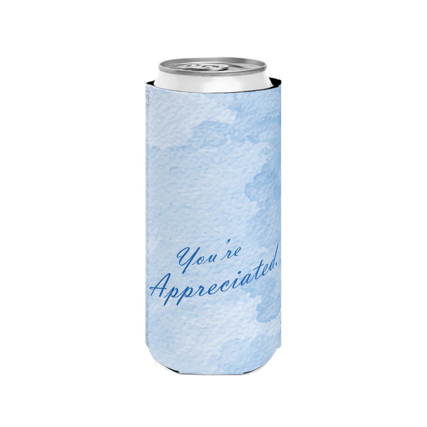 "You're Appreciated" Blue Watercolor - Slim Can Cooler