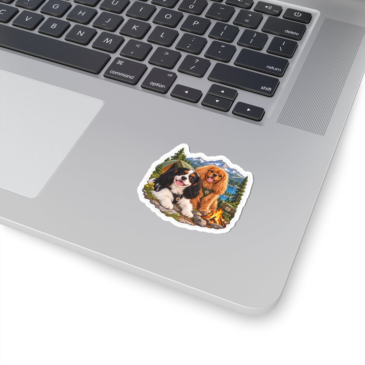Better Together Campfire Cavalier sticker displayed on a laptop.