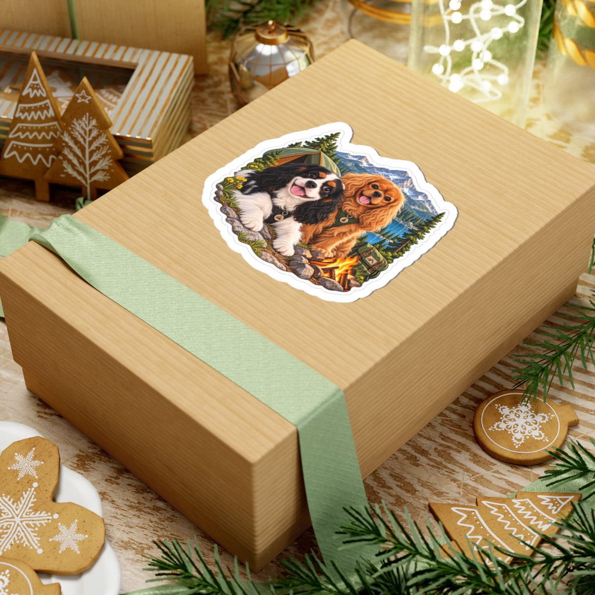 Better Together Campfire Cavalier sticker displayed on a gift box.